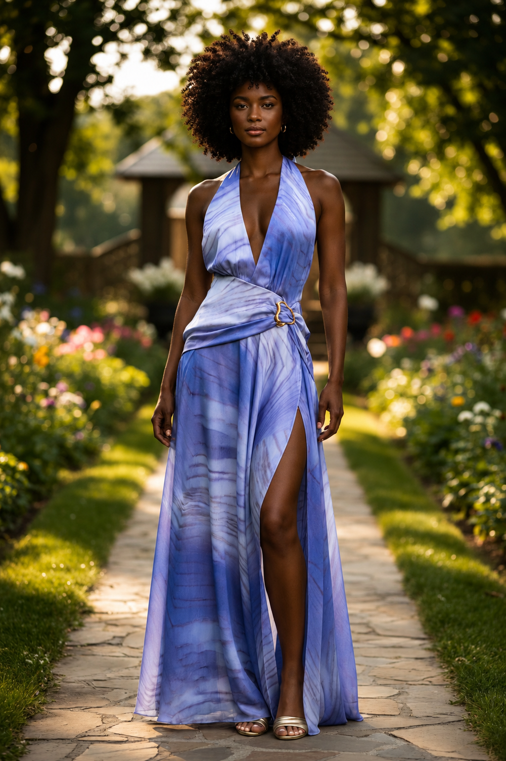 Violet Marble Goddess Maxi Dress
