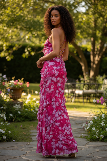 Berry Bloom Ruffle Maxi Dress