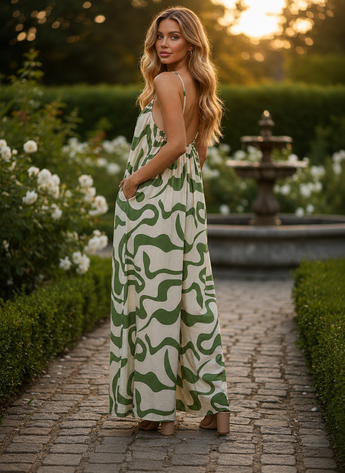 Olive Mirage Flow Wide-Leg Jumpsuit