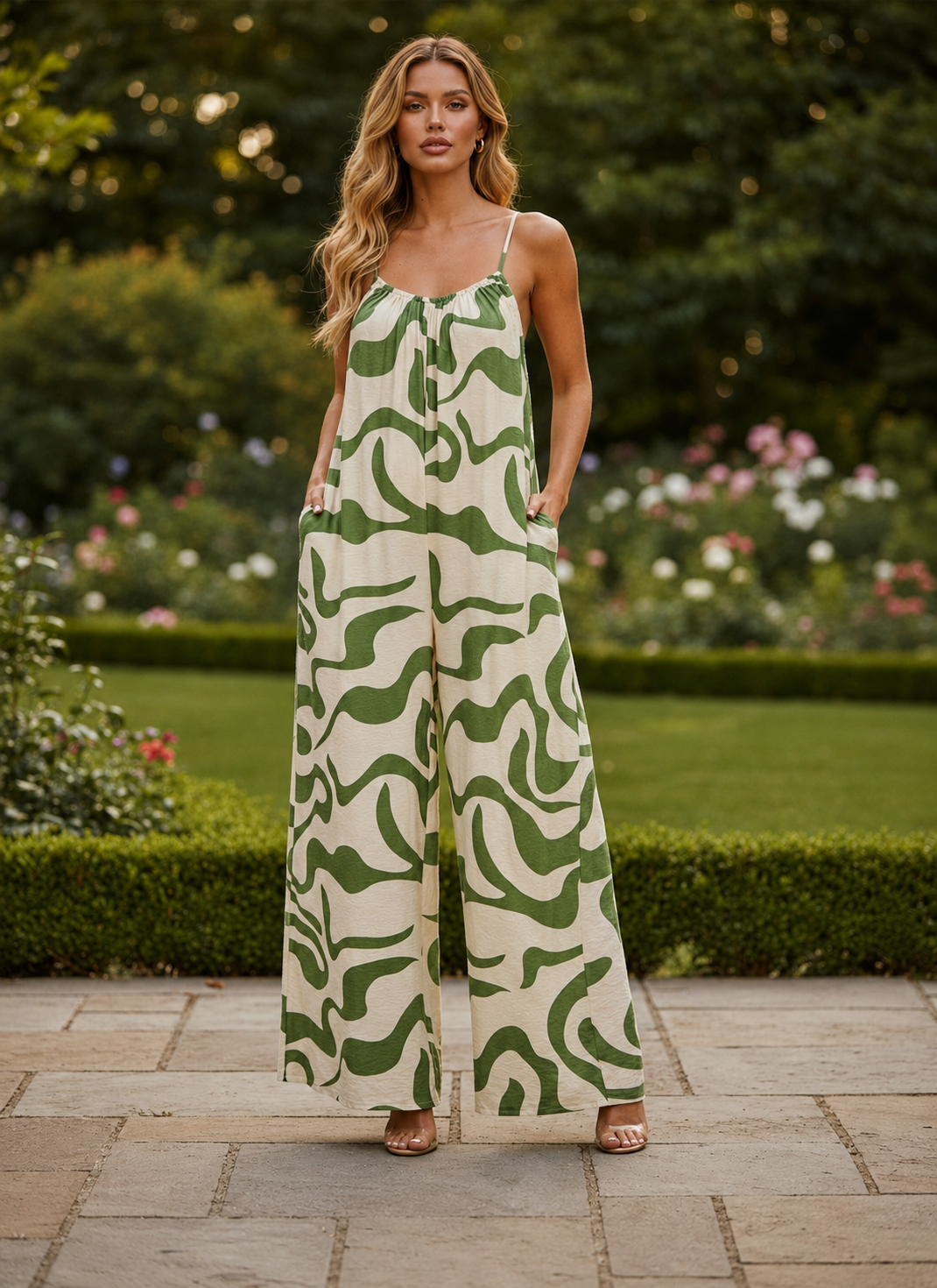 Olive Mirage Flow Wide-Leg Jumpsuit