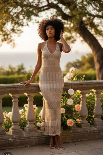 Taupe Crochet Maxi Dress