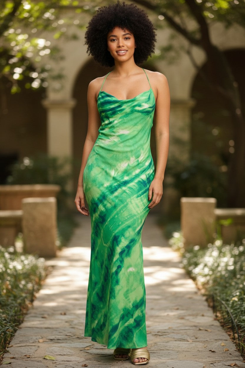 Emerald Wave Maxi Dress