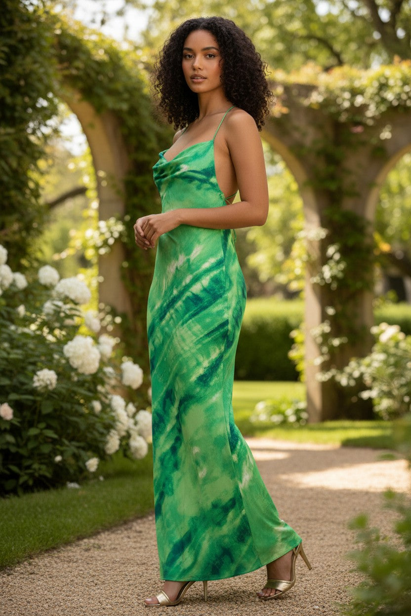 Emerald Wave Maxi Dress