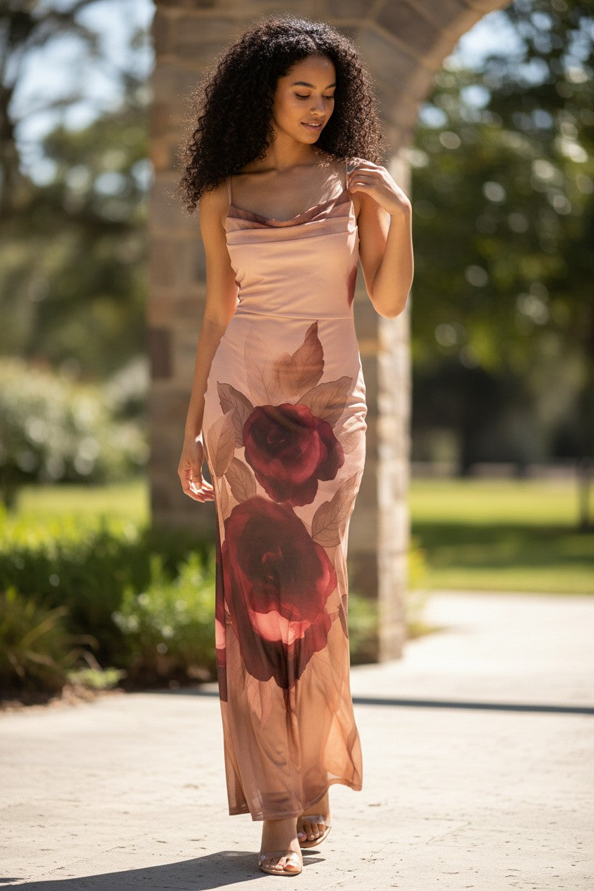 Crimson Rose Mesh Dress