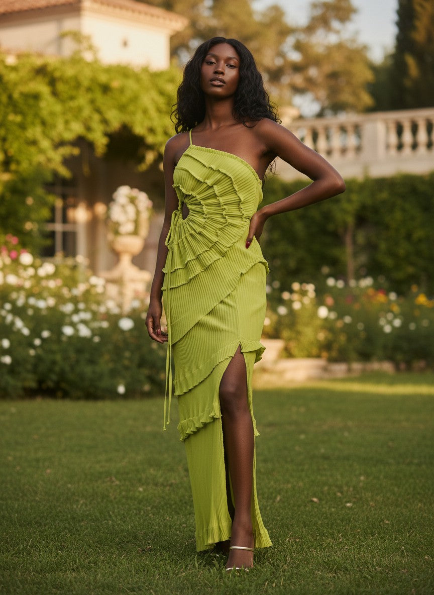 Lime Muse Ruffle Maxi Dress
