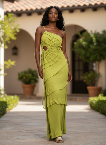 Lime Muse Ruffle Maxi Dress