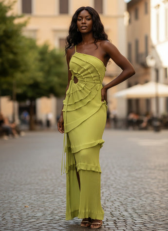 Lime Muse Ruffle Maxi Dress