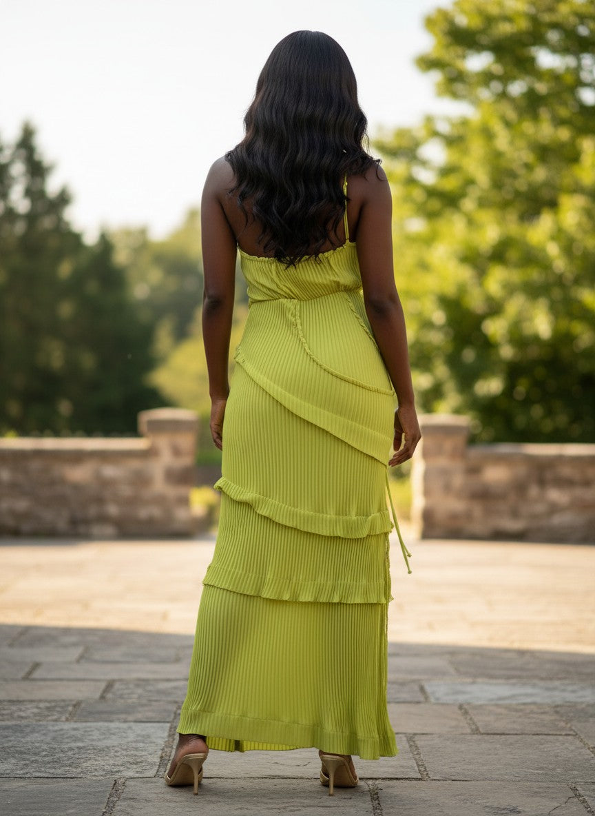 Lime Muse Ruffle Maxi Dress