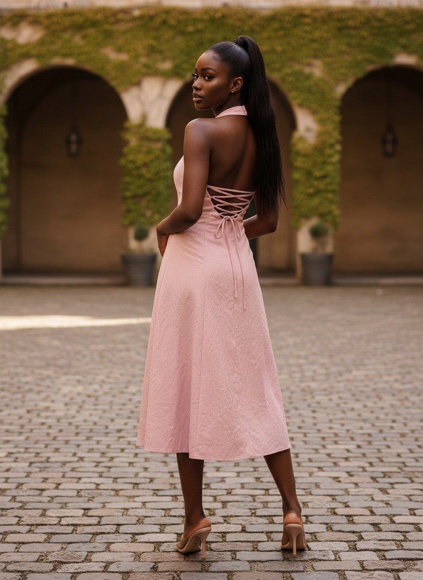 Blush Garden Halter Midi Dress