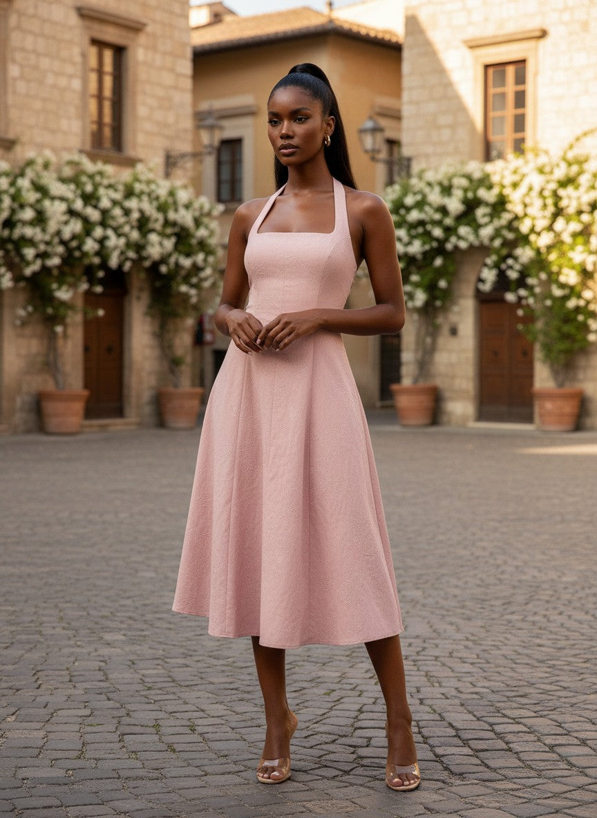 Blush Garden Halter Midi Dress
