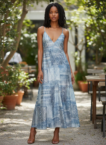 Blue Haven Patchwork Slip Dress